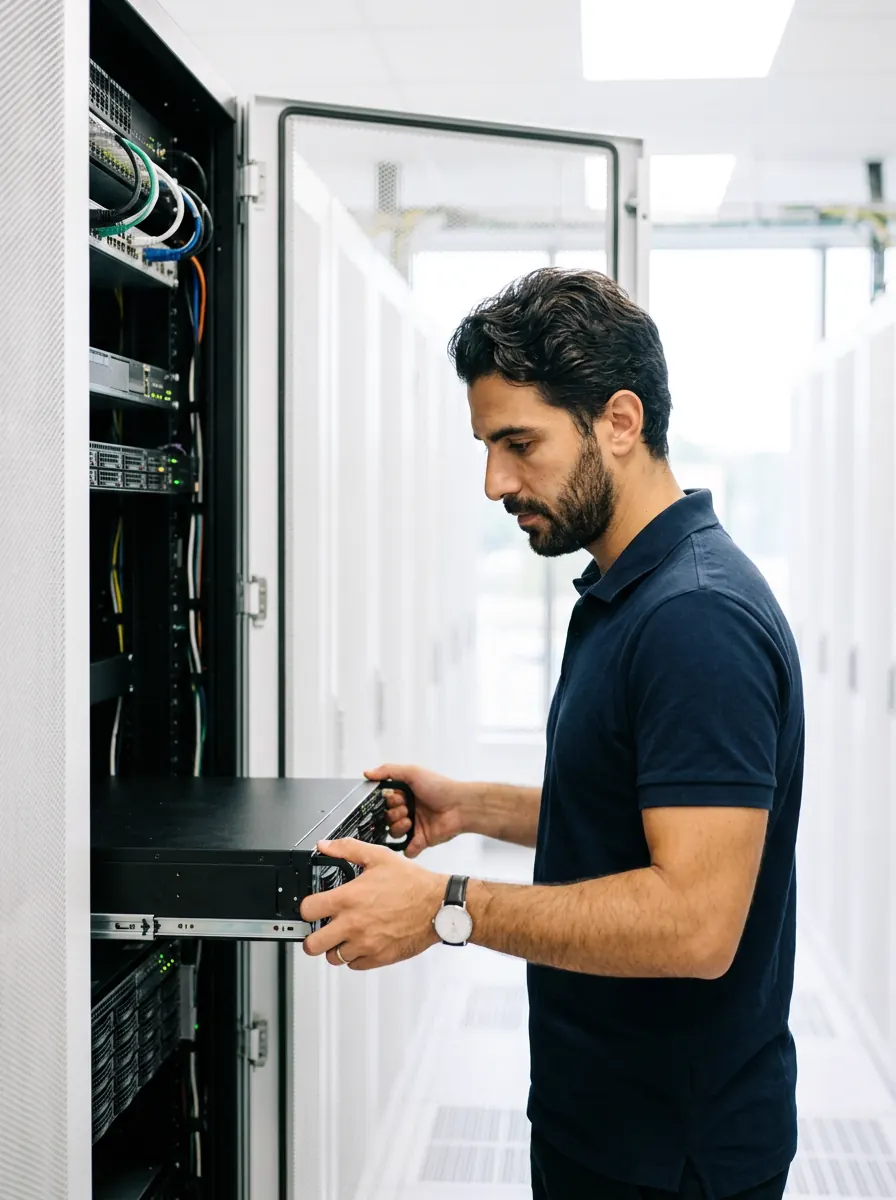 Smart hands engineer performing on-site server installation